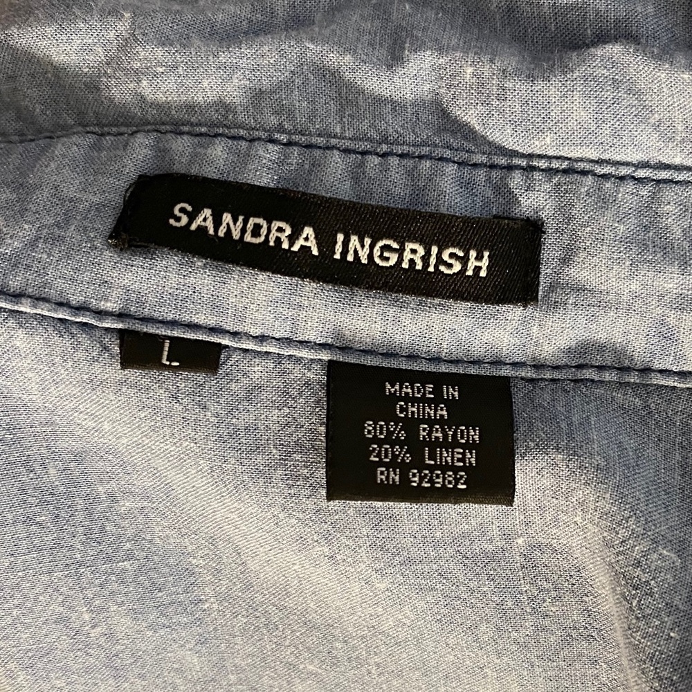 Sandra Ingrish Chambray Tie Front Button Down - image 6